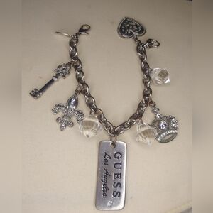 Vintage Guess Charm Bracelet /Heart/ Keys /Fleur De Lis/Crown/Crystal